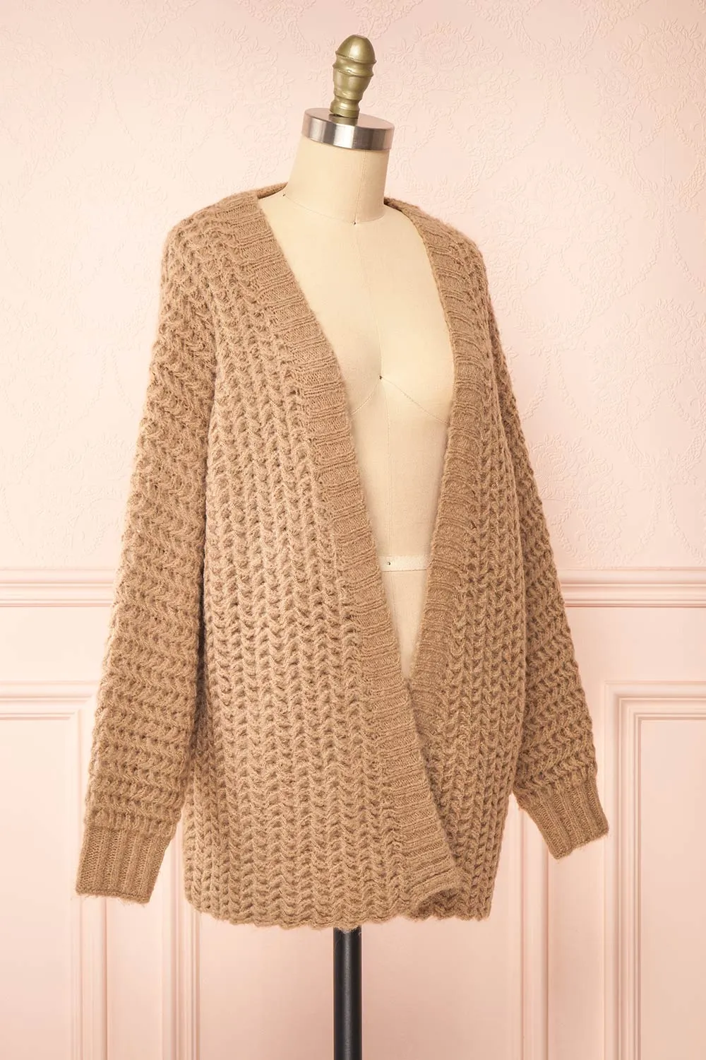 Francoise Taupe | Knit Open-Front Cardigan