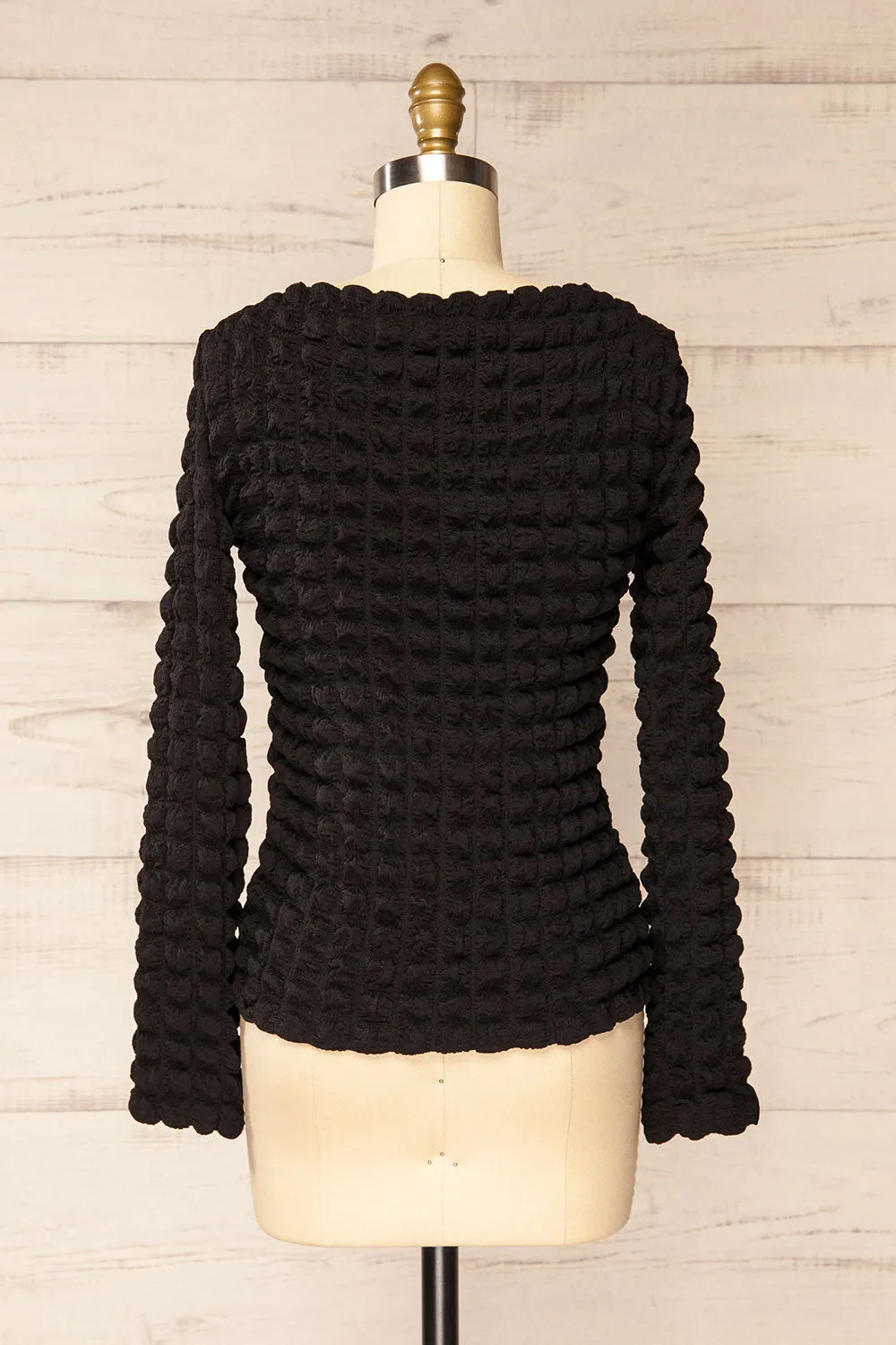 Freada Black | Popcorn Textured Boat-Neck Top