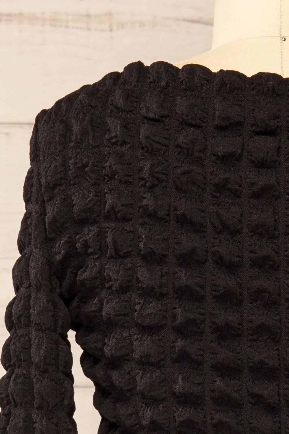 Freada Black | Popcorn Textured Boat-Neck Top