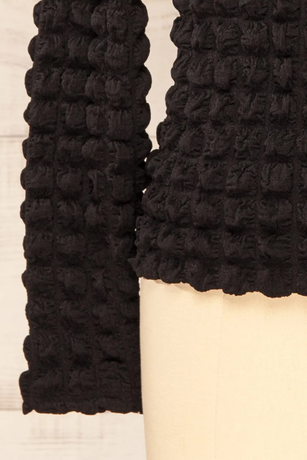 Freada Black | Popcorn Textured Boat-Neck Top