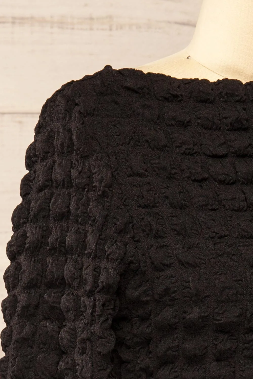 Freada Black | Popcorn Textured Boat-Neck Top