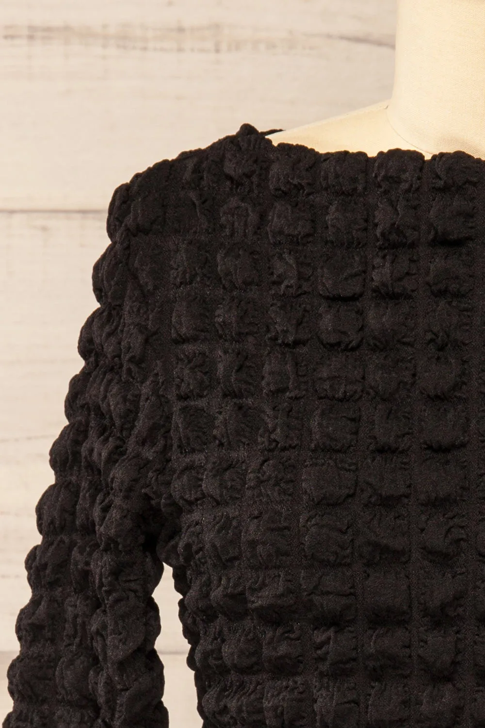 Freada Black | Popcorn Textured Boat-Neck Top