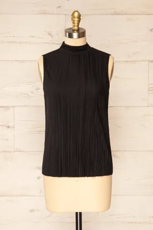 Fuyang Black | Sleeveless Pleated Top