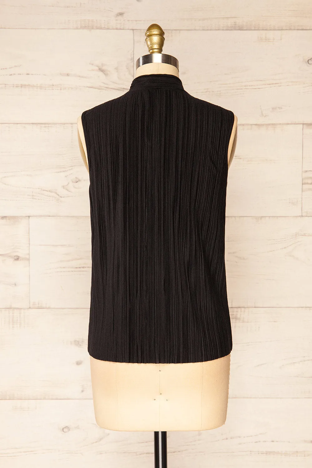 Fuyang Black | Sleeveless Pleated Top