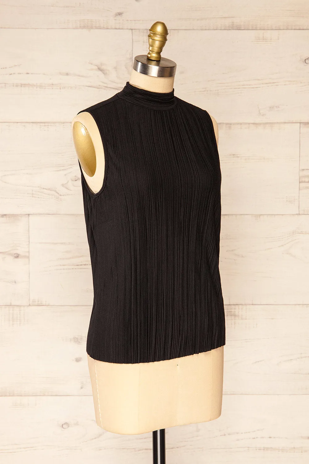 Fuyang Black | Sleeveless Pleated Top
