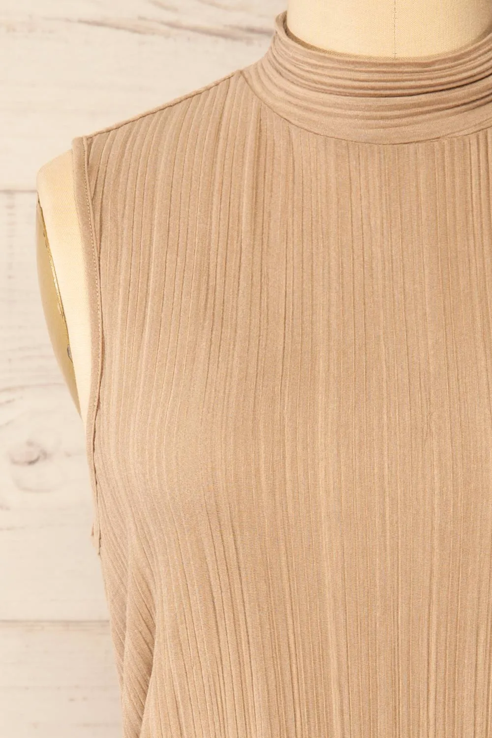 Fuyang Taupe | Sleeveless Pleated Top