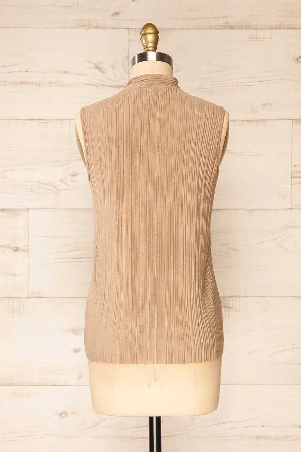 Fuyang Taupe | Sleeveless Pleated Top
