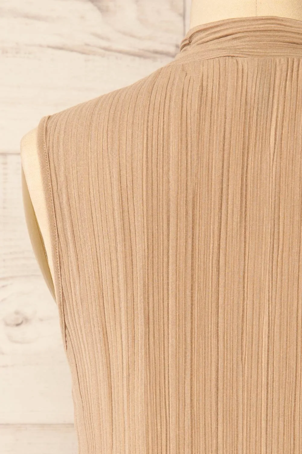Fuyang Taupe | Sleeveless Pleated Top