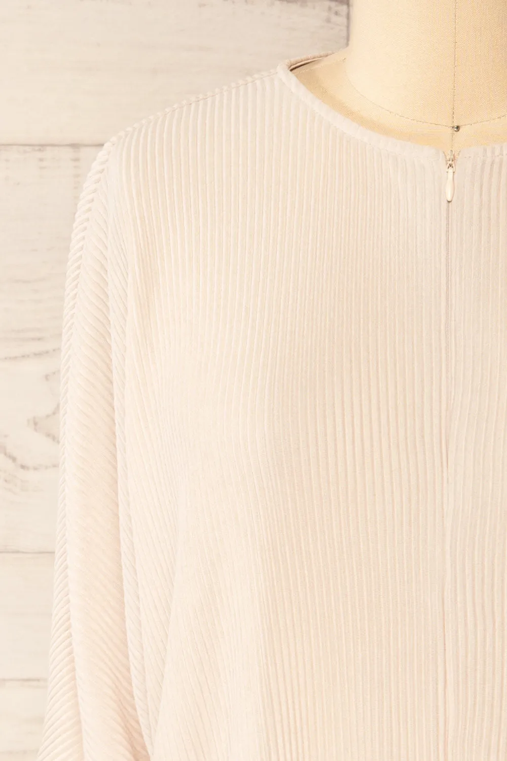 Geia Beige | Ribbed Top w/ Zipper Detail