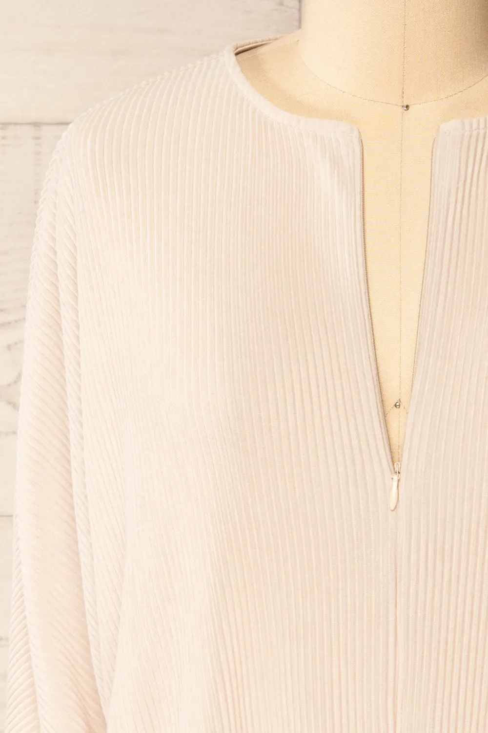 Geia Beige | Ribbed Top w/ Zipper Detail