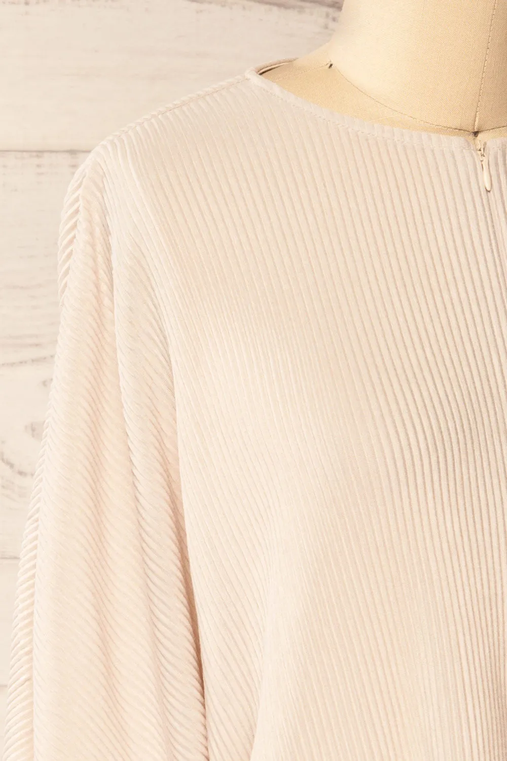 Geia Beige | Ribbed Top w/ Zipper Detail