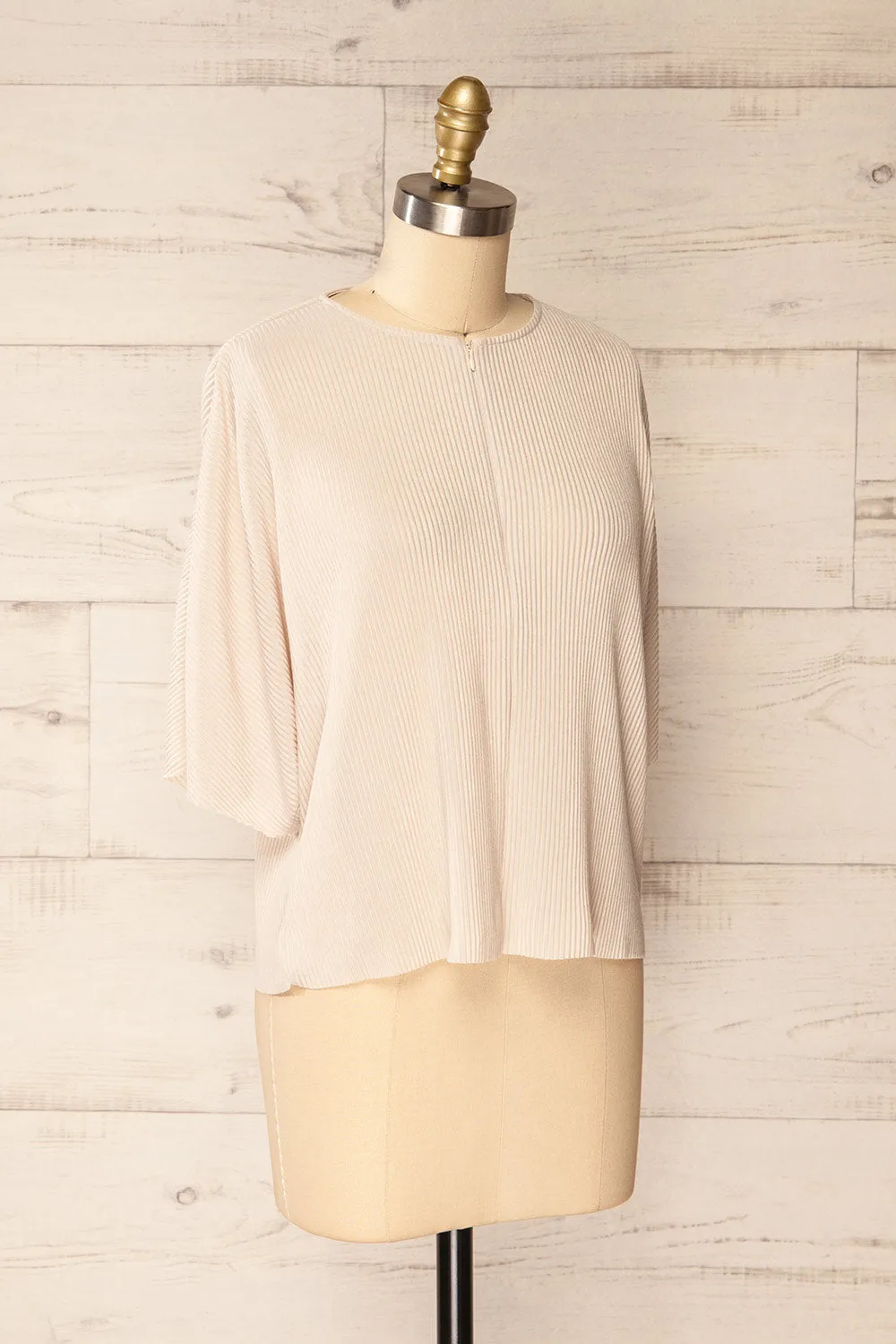 Geia Beige | Ribbed Top w/ Zipper Detail