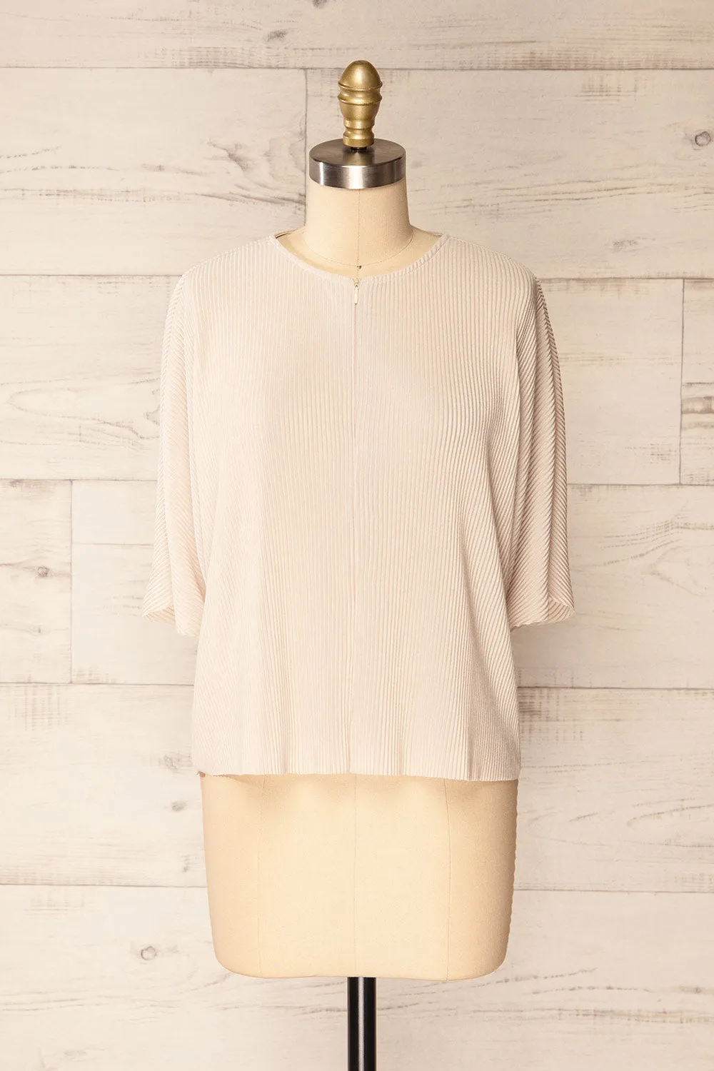 Geia Beige | Ribbed Top w/ Zipper Detail