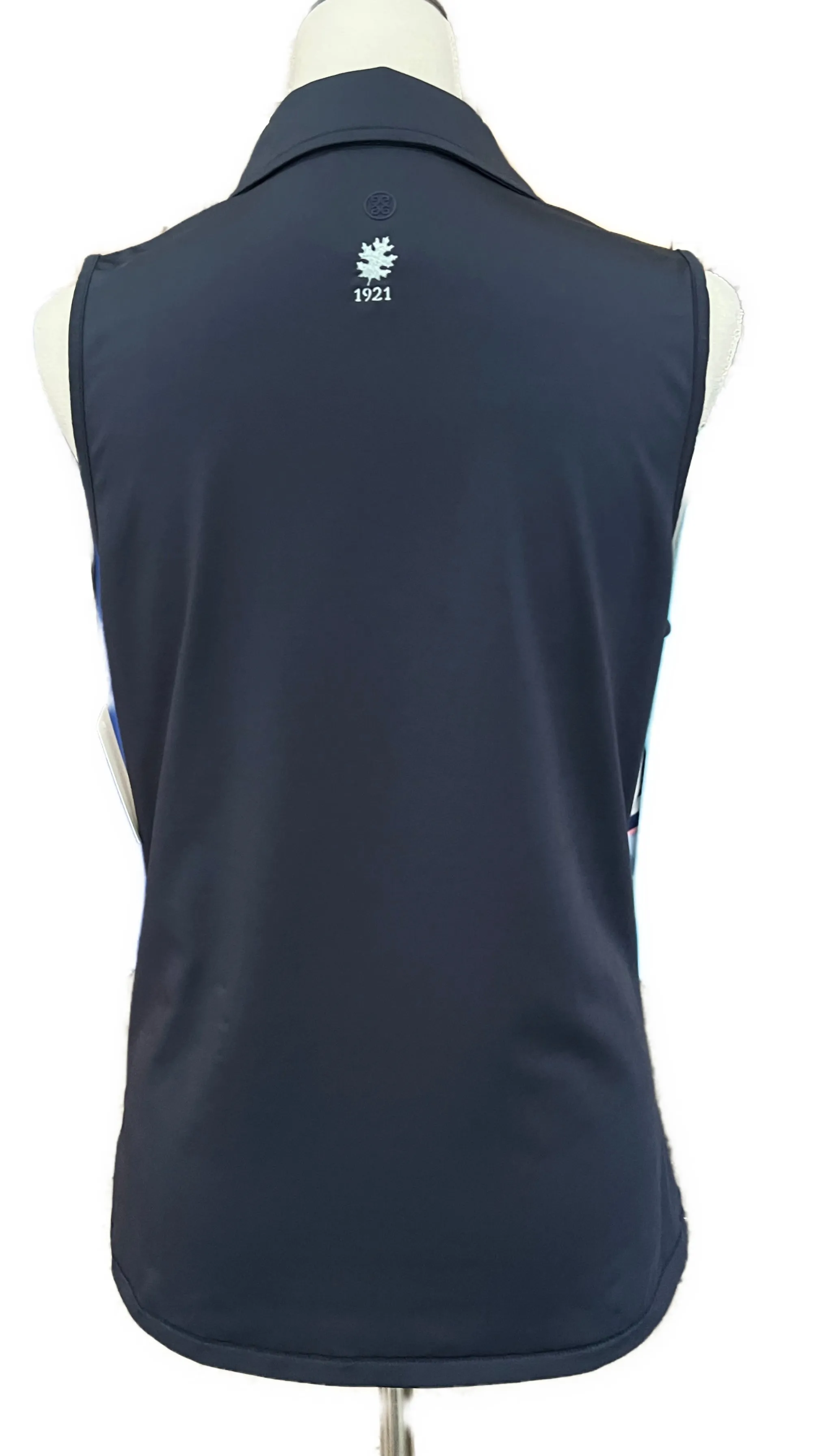 G/Fore Women's Multi V Navy/White/Blue Sleeveless Golf Polo Size L MSP$110