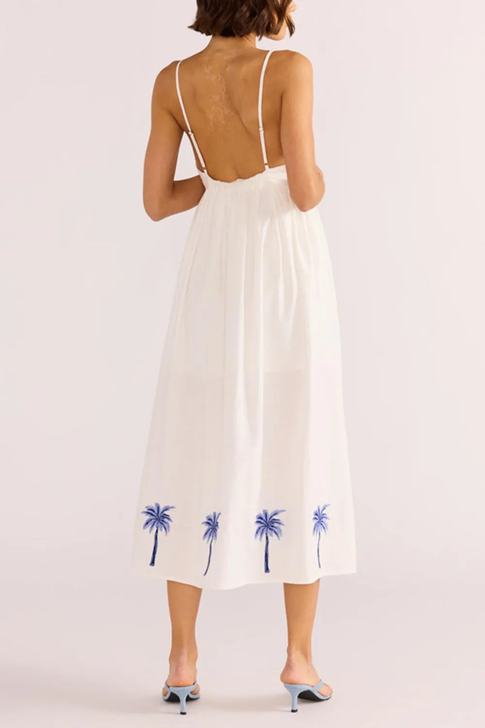 Ghunsa | White Dress w/ Palm Embroideries