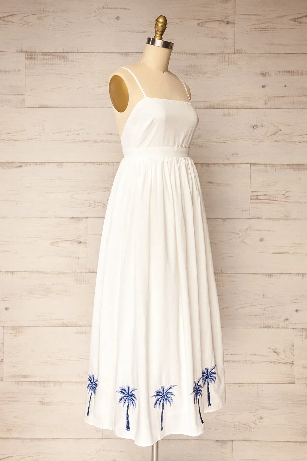 Ghunsa | White Dress w/ Palm Embroideries