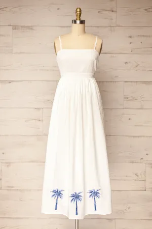 Ghunsa | White Dress w/ Palm Embroideries