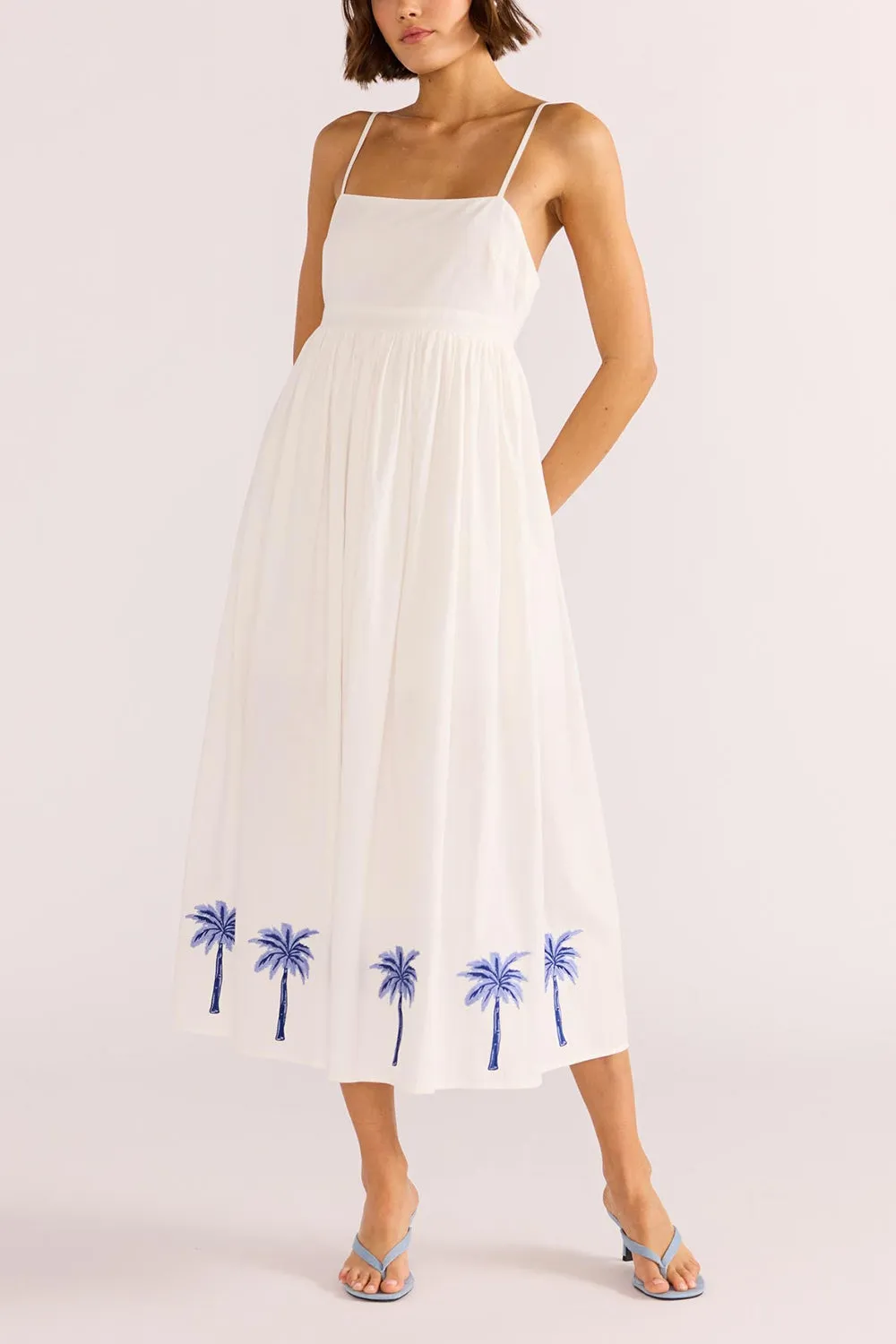 Ghunsa | White Dress w/ Palm Embroideries