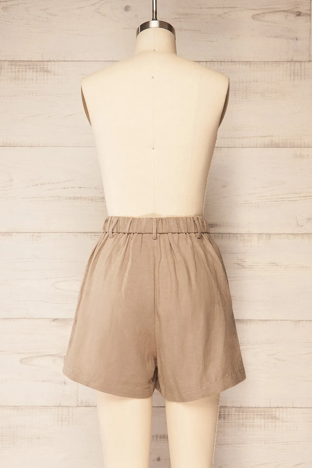 Gifford | Khaki Linen Shorts w/ Elastic Waistline