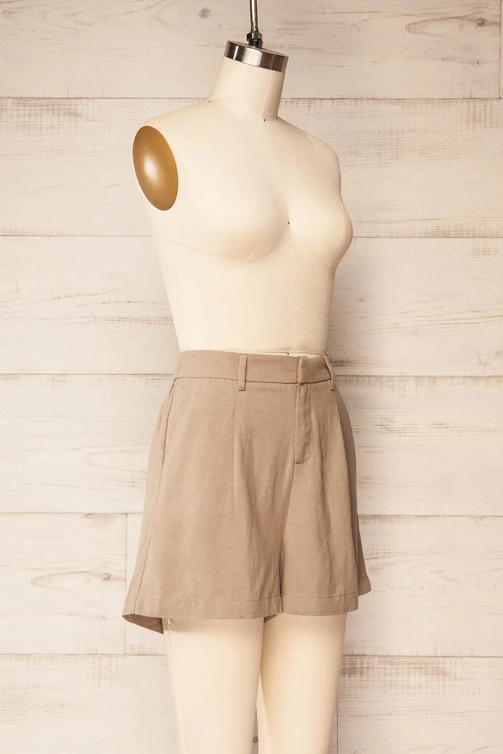 Gifford | Khaki Linen Shorts w/ Elastic Waistline