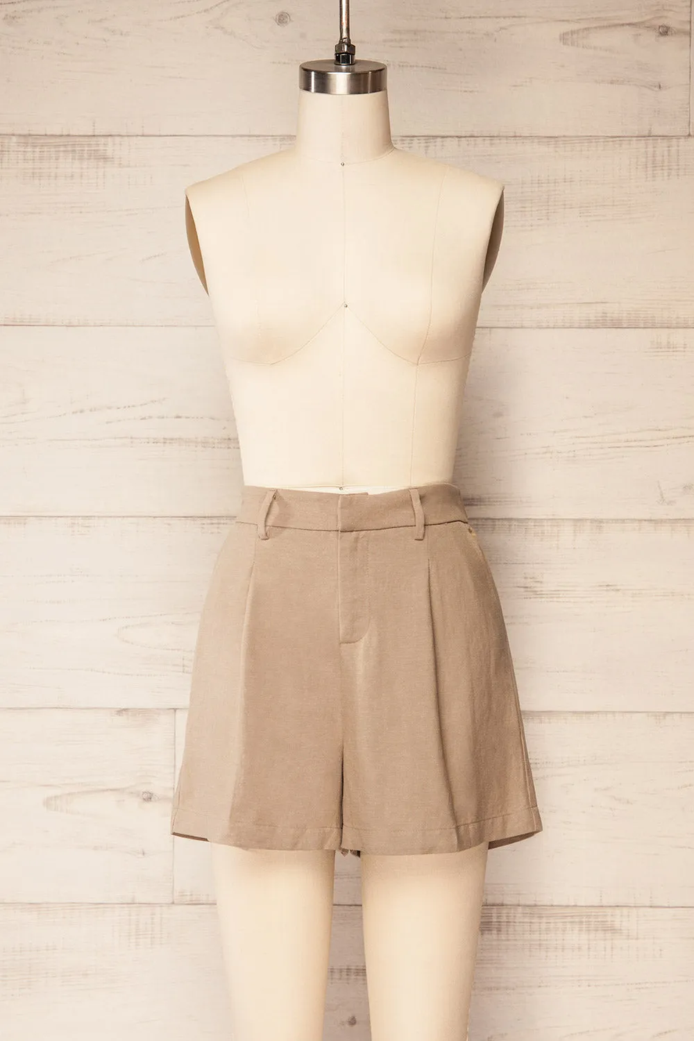 Gifford | Khaki Linen Shorts w/ Elastic Waistline