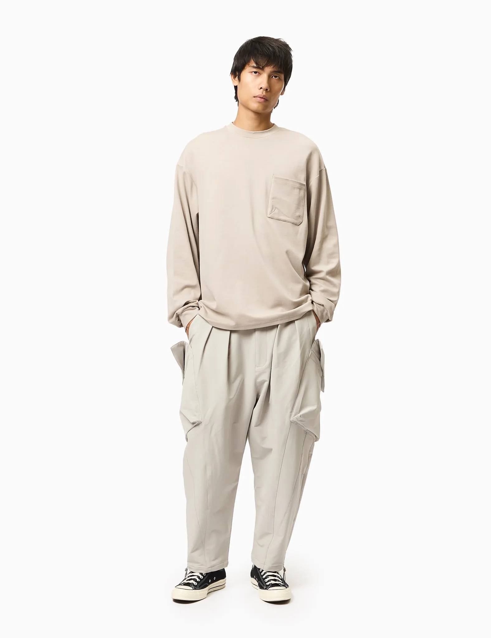 GOOPiMADE G_model-01 3D Long Sleeve Pocket T-Shirt - Beige