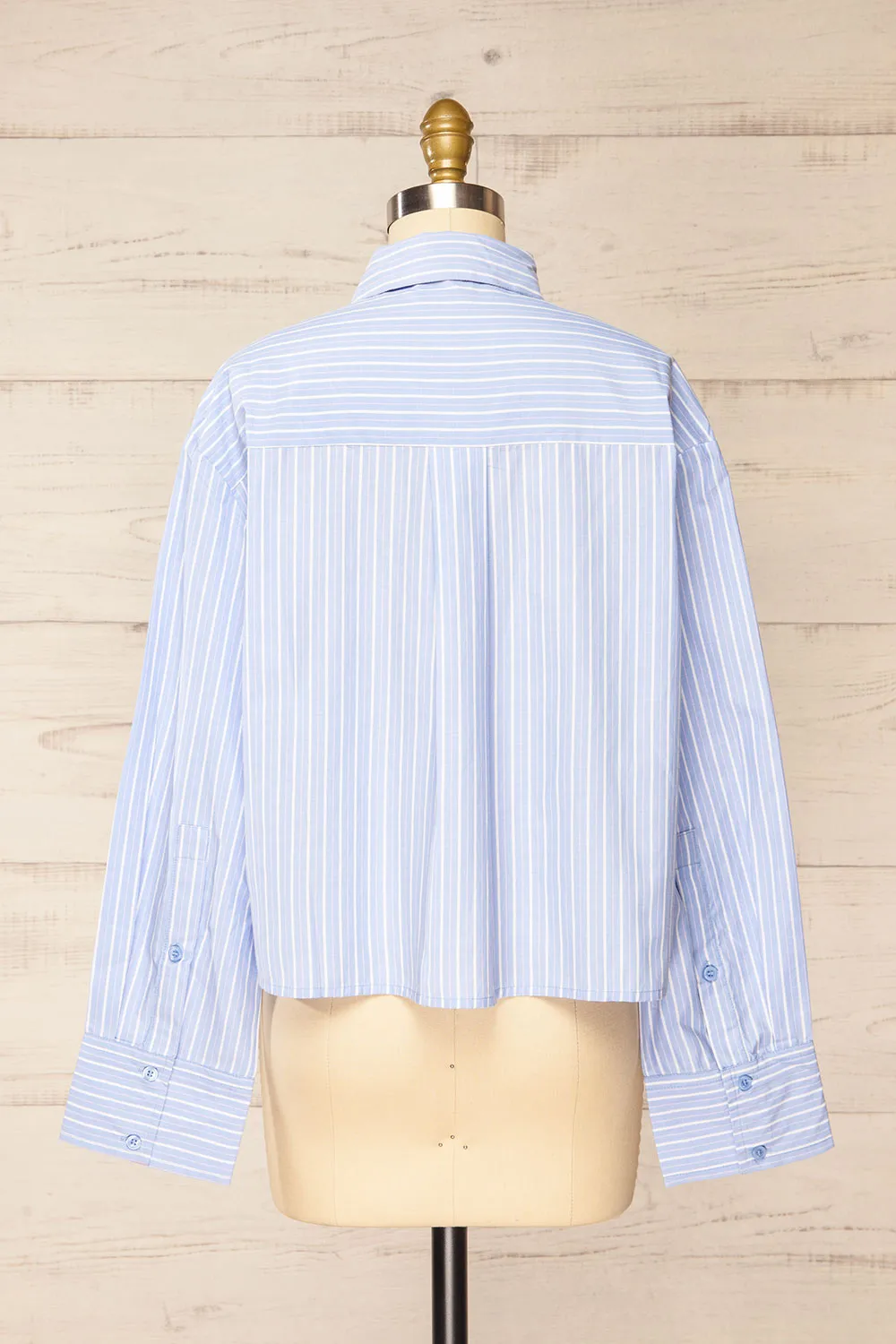 Gotham Blue | Striped Cropped Shirt w/ Asymmetrical Pockets
