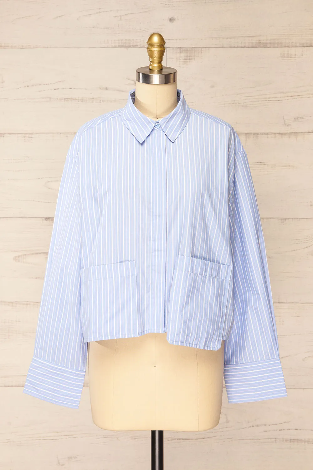 Gotham Blue | Striped Cropped Shirt w/ Asymmetrical Pockets