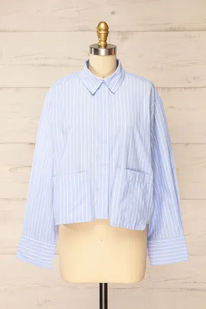Gotham Blue | Striped Cropped Shirt w/ Asymmetrical Pockets