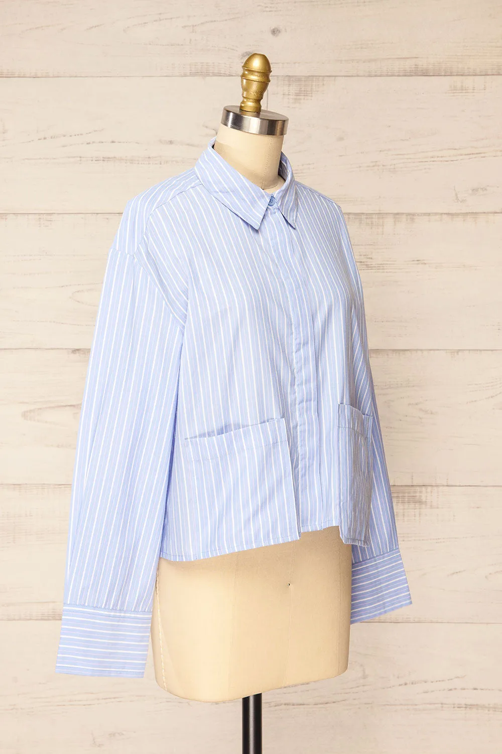 Gotham Blue | Striped Cropped Shirt w/ Asymmetrical Pockets