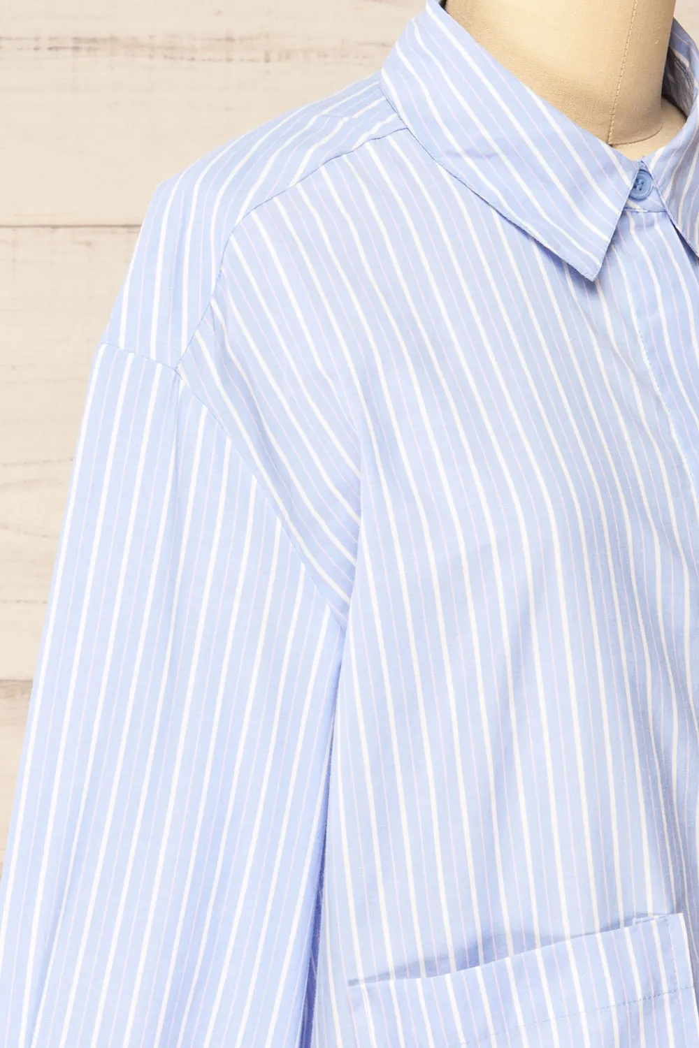 Gotham Blue | Striped Cropped Shirt w/ Asymmetrical Pockets