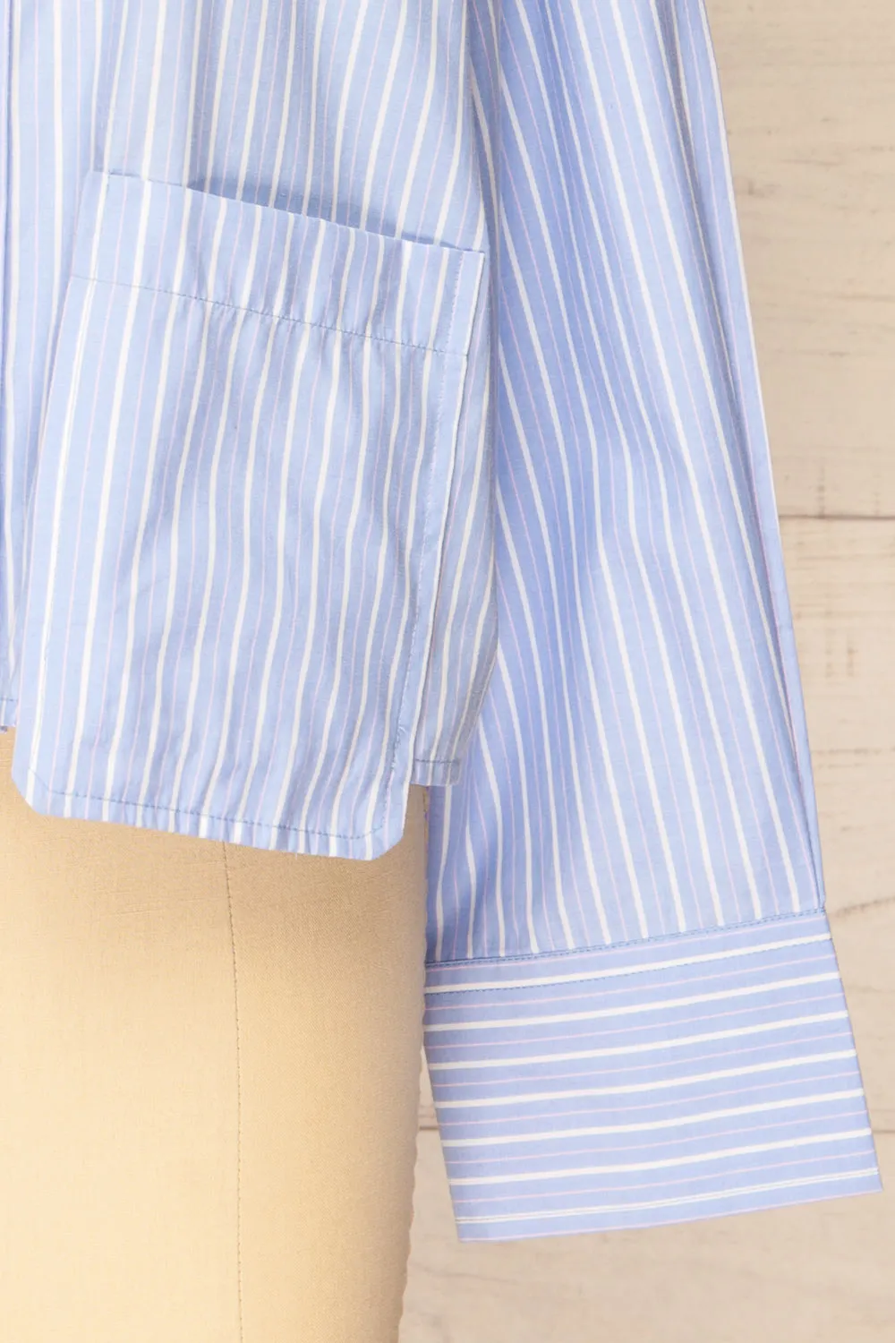 Gotham Blue | Striped Cropped Shirt w/ Asymmetrical Pockets