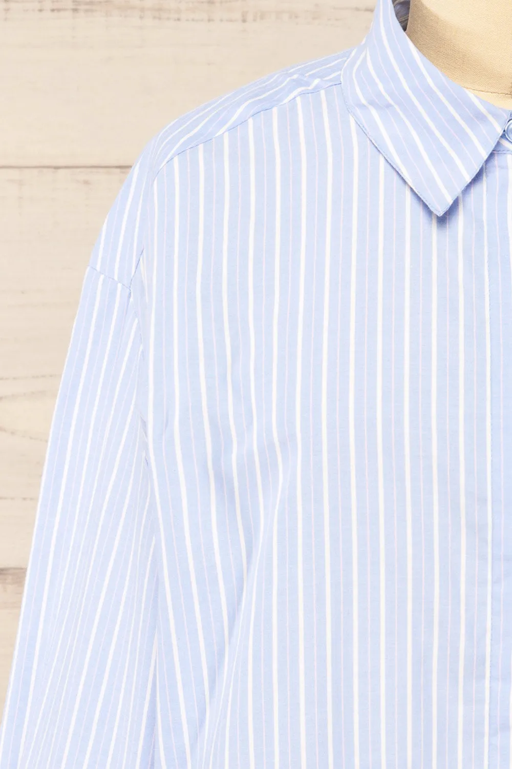 Gotham Blue | Striped Cropped Shirt w/ Asymmetrical Pockets
