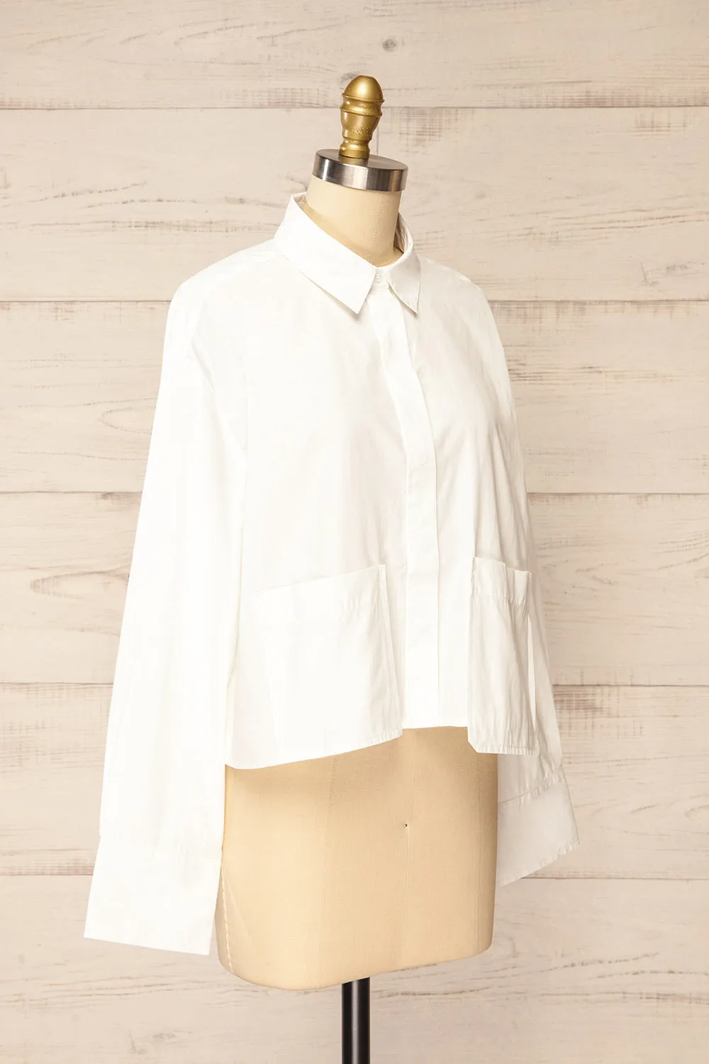Gotham White | Cropped Shirt w/ Asymmetrical Pockets