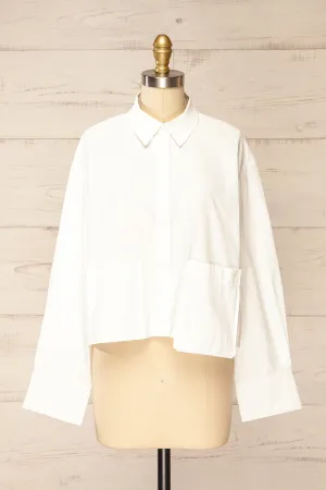 Gotham White | Cropped Shirt w/ Asymmetrical Pockets