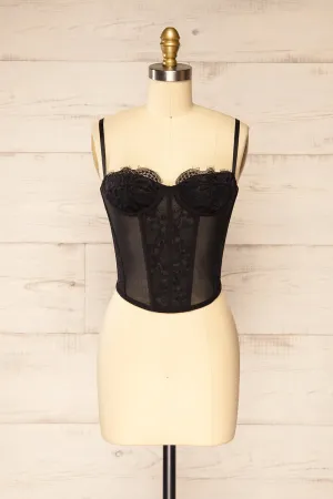 Gravelines | Black Lace Bustier Top