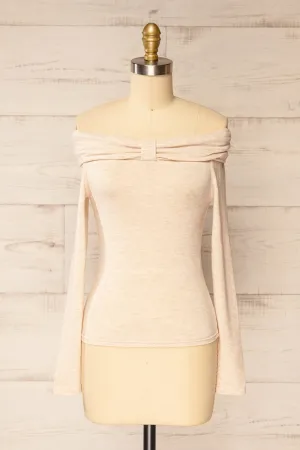 Haeju Beige | Off-Shoulder Top w/ Bow