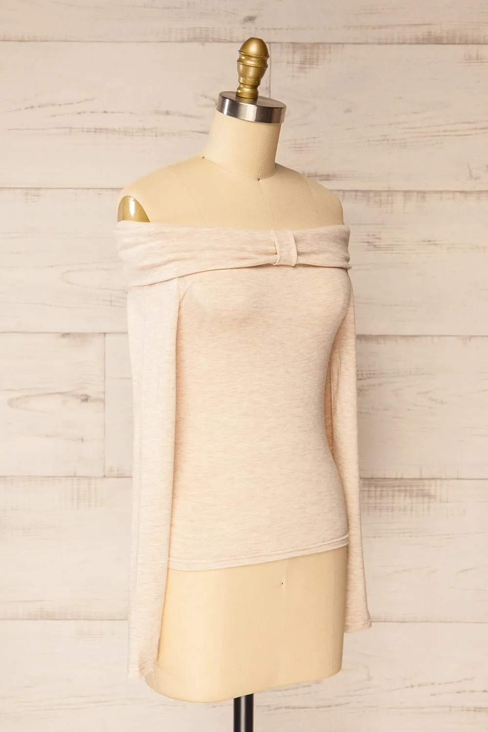 Haeju Beige | Off-Shoulder Top w/ Bow
