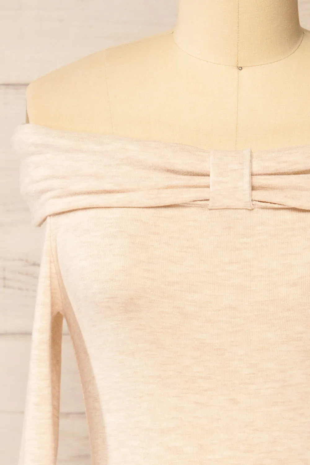 Haeju Beige | Off-Shoulder Top w/ Bow