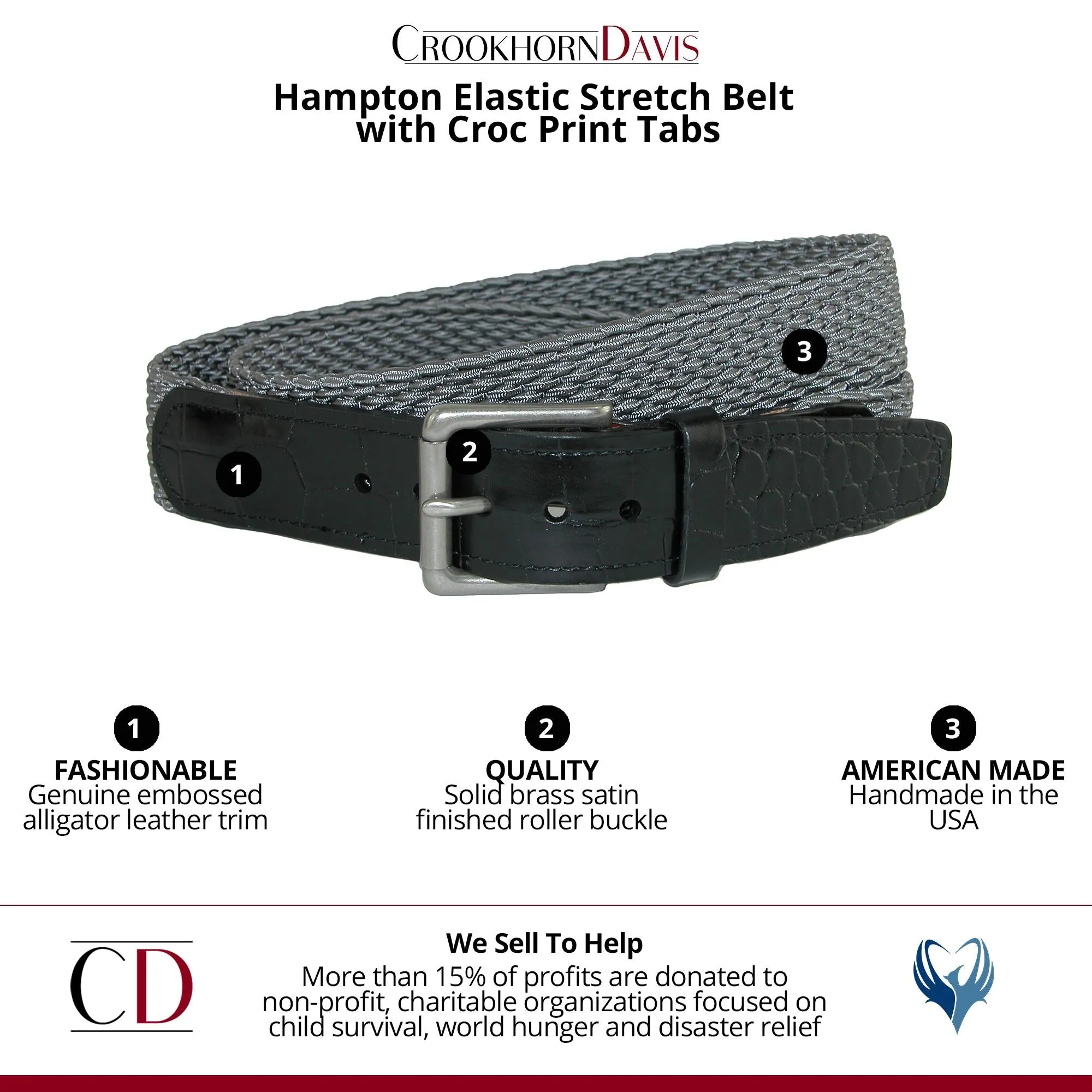 Hampton Stretch Belt with Croc Print Tabs
