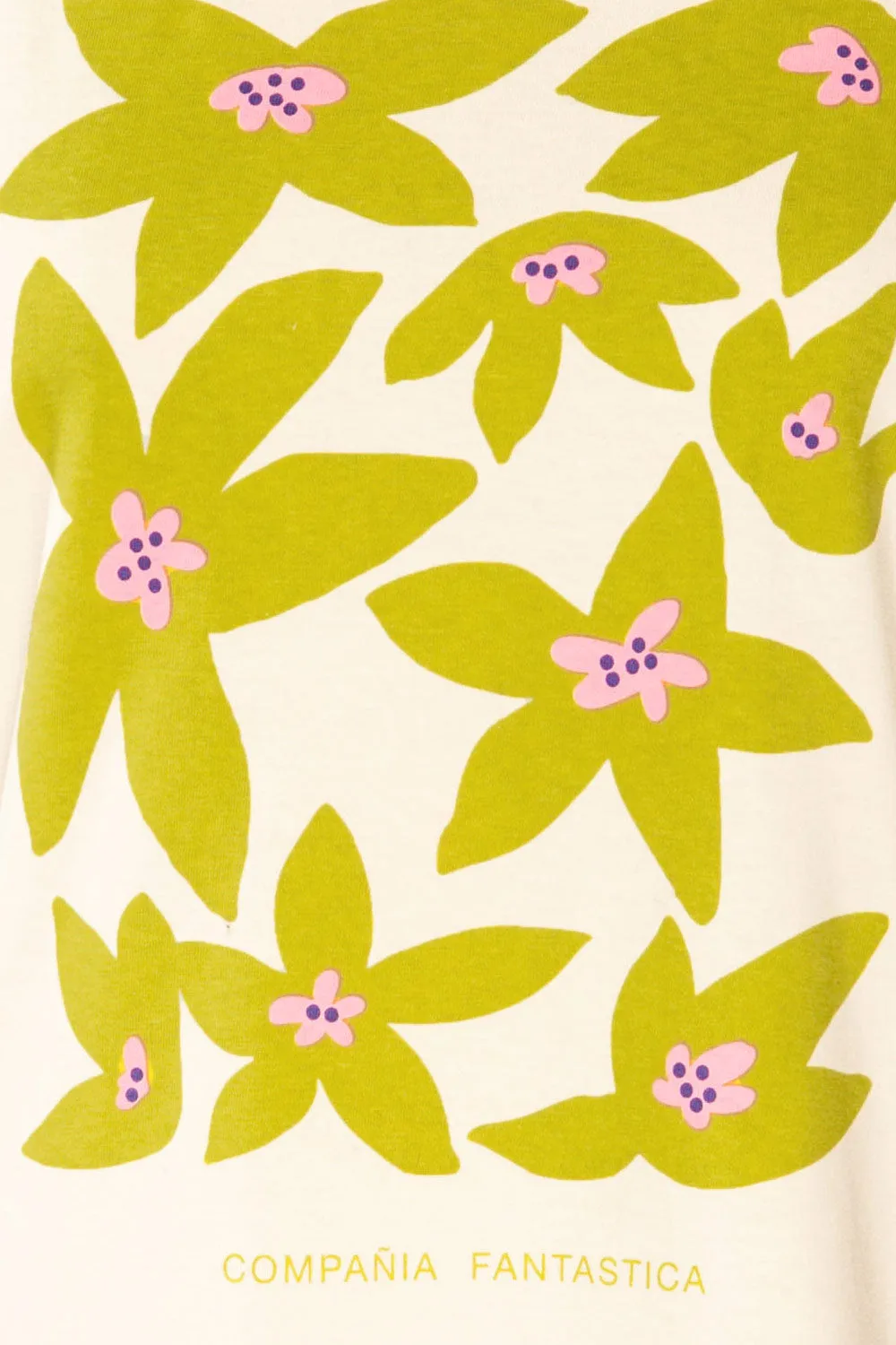 Haworth | Beige T-Shirt w/ Green & Pink Flowers