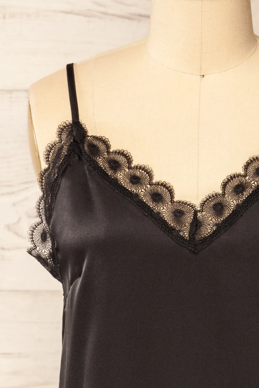 Hwasa Black | Satin Cami w/ Lace Trim