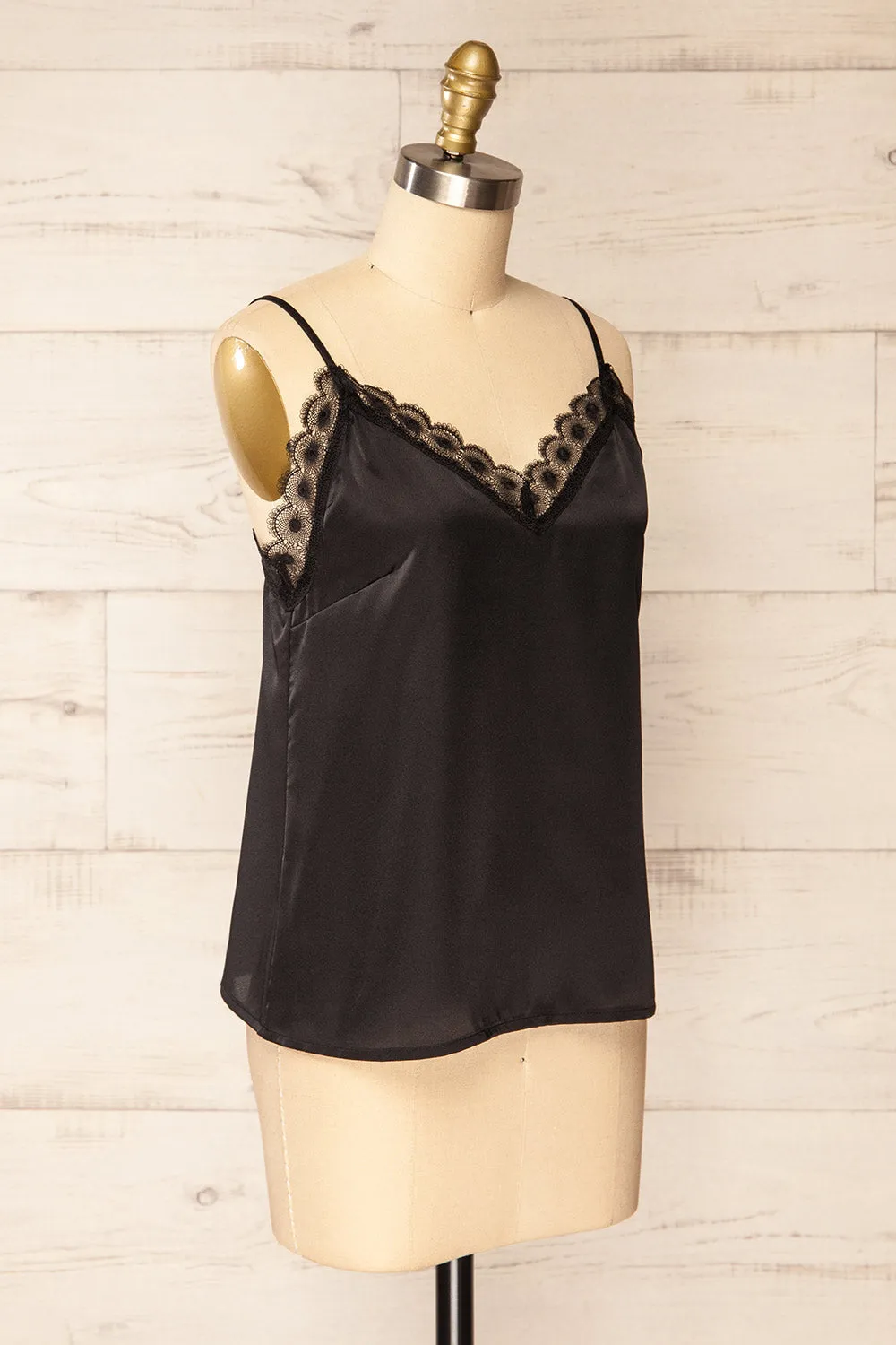 Hwasa Black | Satin Cami w/ Lace Trim