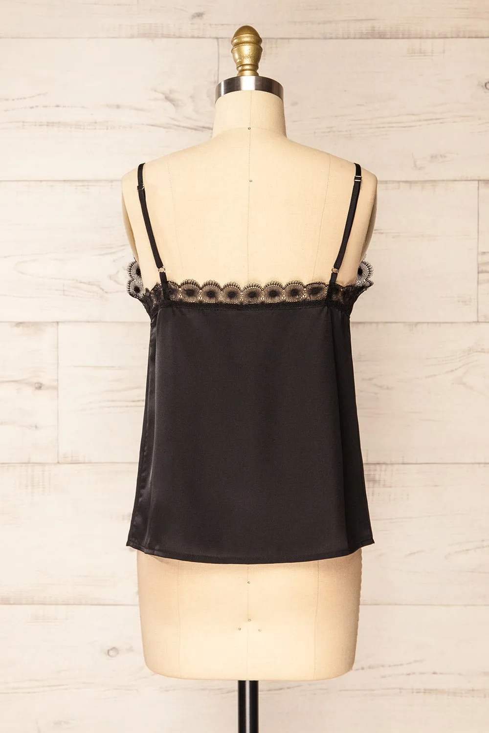 Hwasa Black | Satin Cami w/ Lace Trim