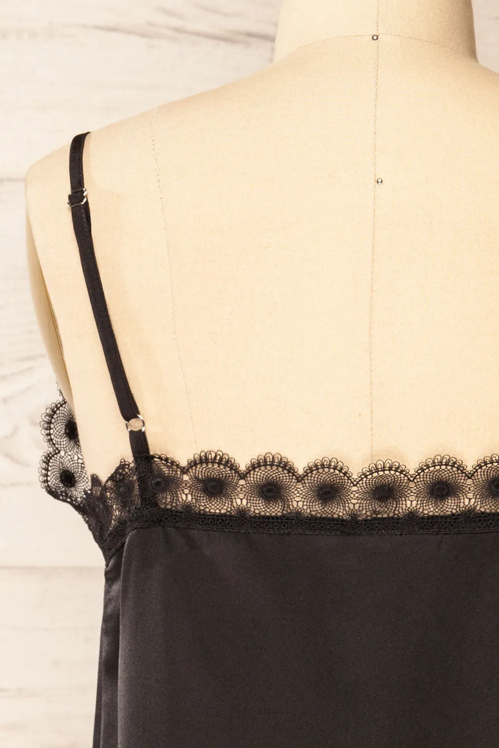 Hwasa Black | Satin Cami w/ Lace Trim