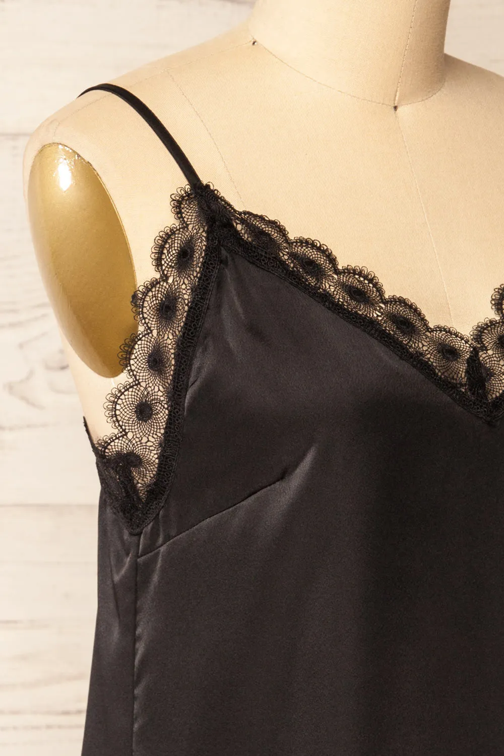 Hwasa Black | Satin Cami w/ Lace Trim