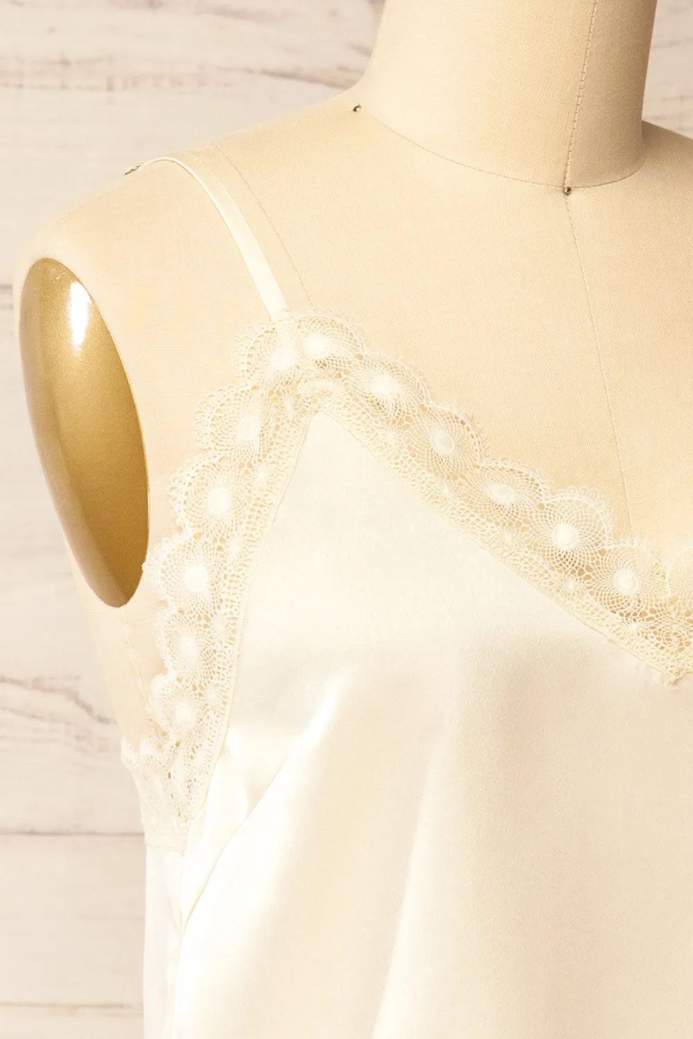 Hwasa Ivory | Satin Cami w/ Lace Trim