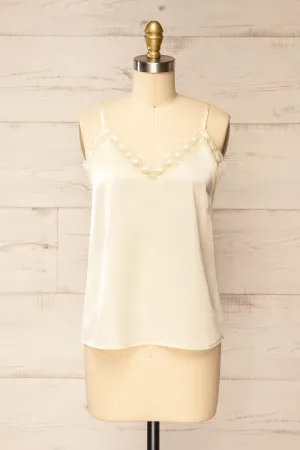Hwasa Ivory | Satin Cami w/ Lace Trim