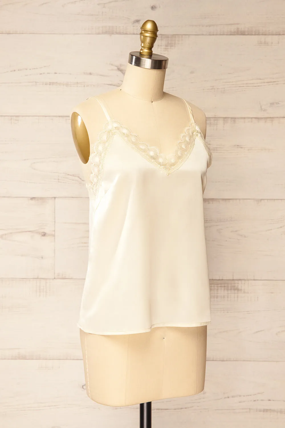 Hwasa Ivory | Satin Cami w/ Lace Trim