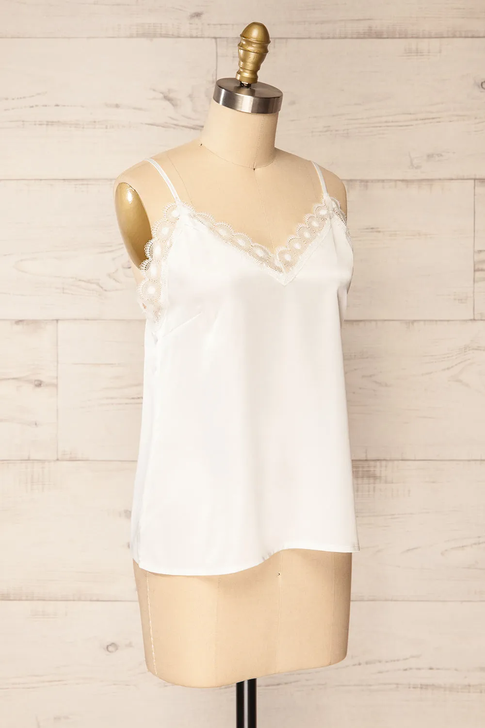 Hwasa White | Satin Cami w/ Lace Trim